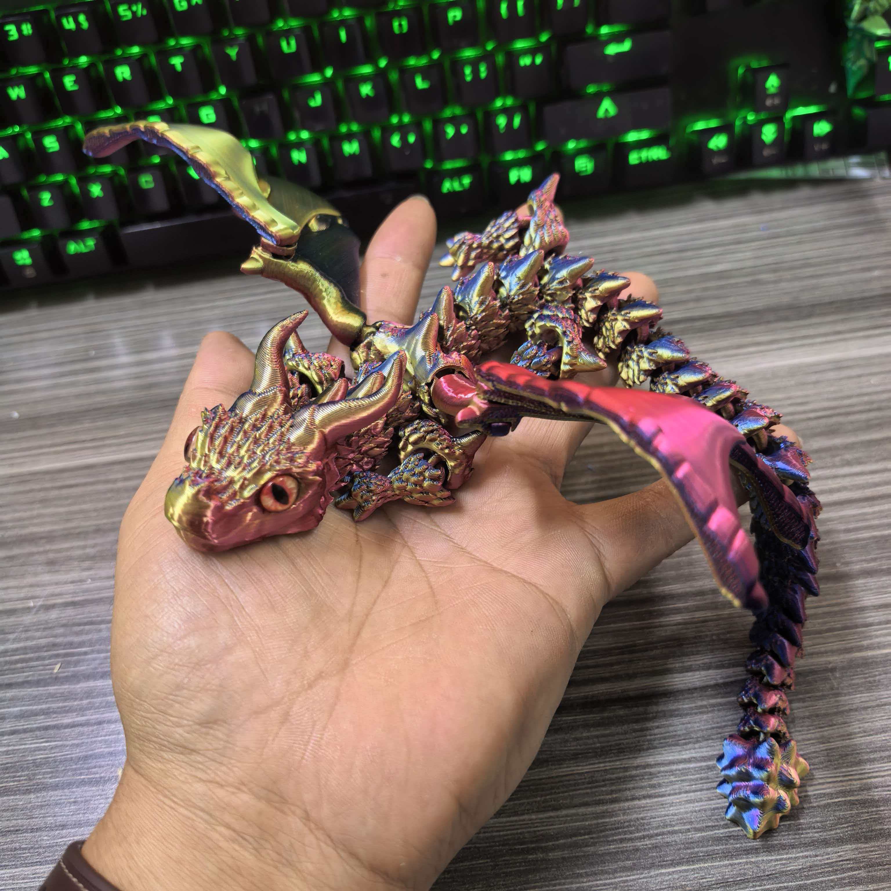 

Perfect 22-30CM 3D Printed Simulated Eyes Flying Dragon Baby Ornaments Joints Can Move Dragon Rockery Fish Tank Landscaping Decoration