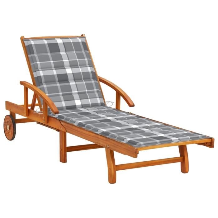 Chaise longue de jardin - vidaXL - Bois d'acacia massif - Réglable - Avec coussin