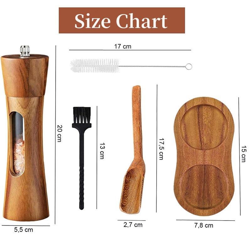 8inch Acrylic Salt and Pepper Grinder Set With Wood Base,Transparent Window,Solid Wood Sea Salt Spice Shaker Pepper Mill Sets