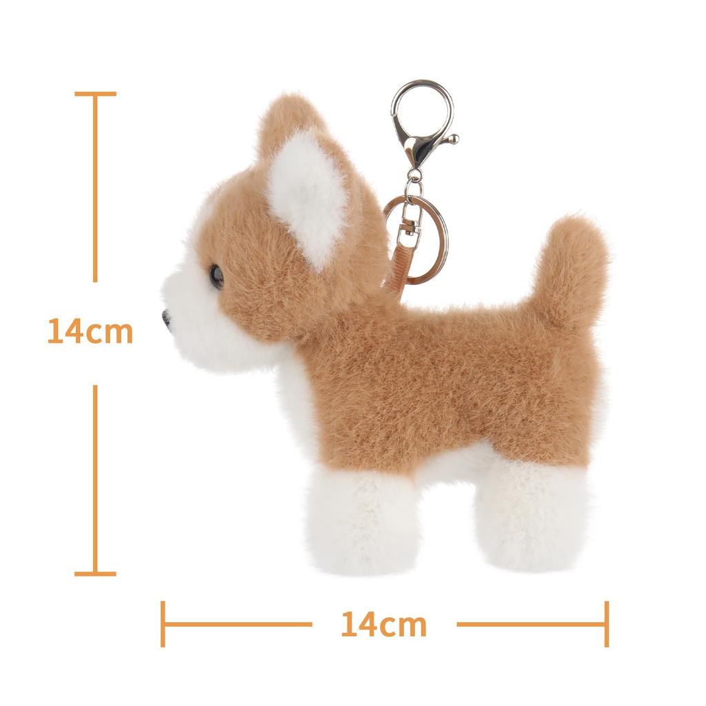 Apricot Lamb Charming Corgi Cute Soft Keychain Plush Toy, Perfect for Boys and Girls, Fits Kids Backpacks and Purses, 13cm