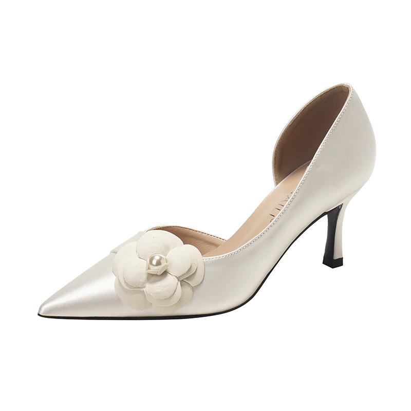 Women's French Wedding Shoes Elegant Camellia High Heels for Bridal Gown Party Red Bridal Shoes