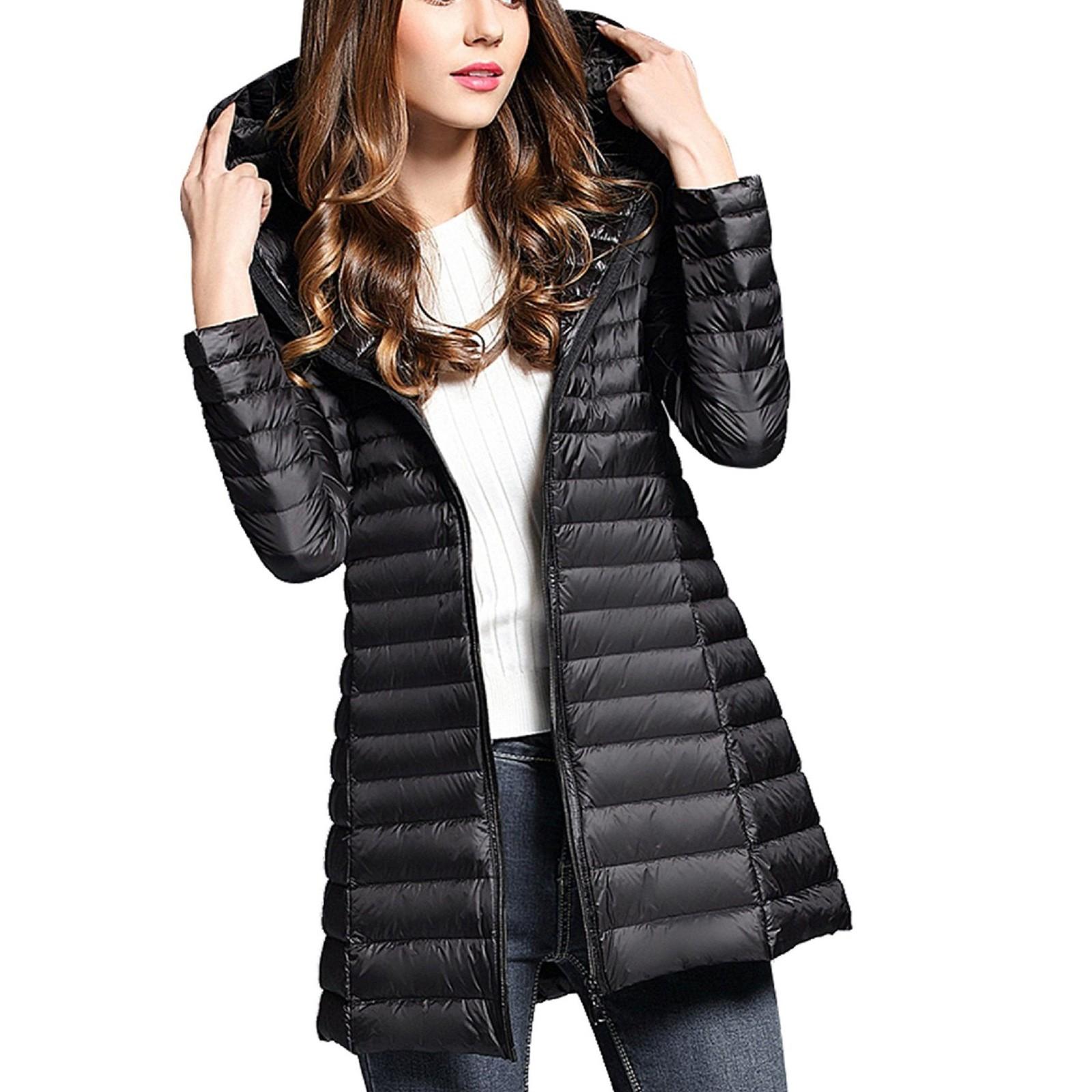 

Женское стеганое пальто с капюшоном и длинным рукавом, зимняя теплая куртка средней длины на молнии и верхняя одежда XXXXL чёрный