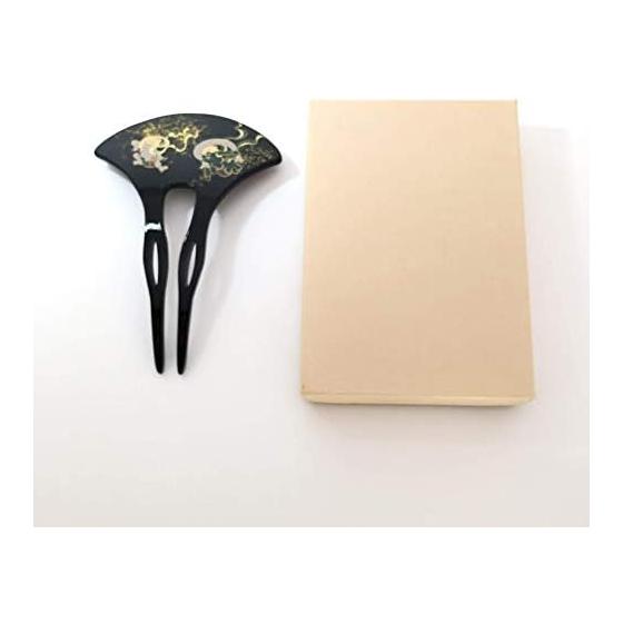 Lacquer Kanzashi Hairpin - Fujin & Raijin (B) 4X-133 - Traditional Maki-e Technique, Deep Lacquer Sheen, Luxurious Acrylic Resin with Urethane