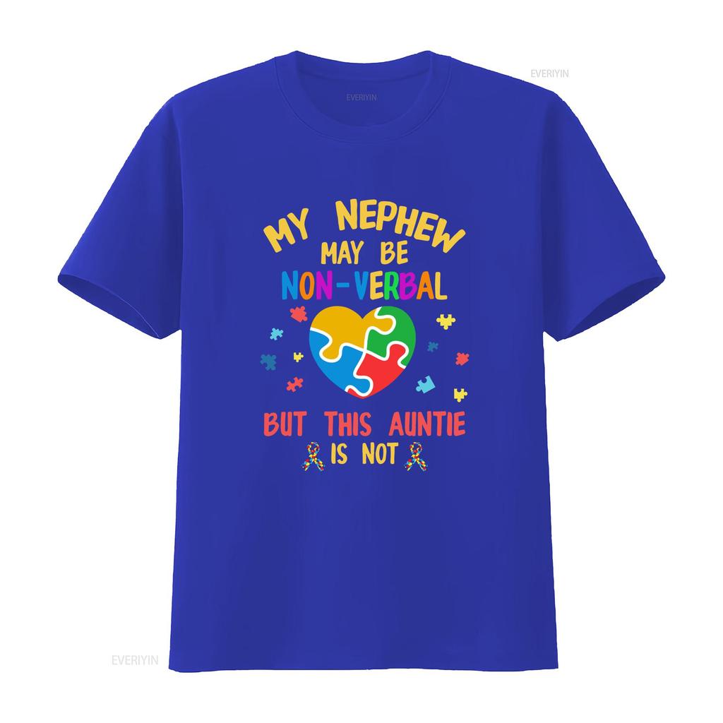 Casual Autism Awareness Non Verbal Nephew Auntie Colorful Puzzle Heart Print T Shirt vintage Washed Stylish Unisex graphic