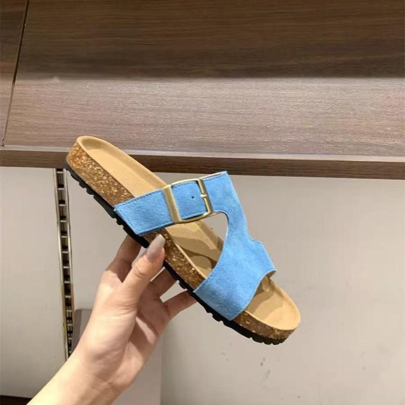 Fashion Fashion Faux Suede Cork Slippers Women Summer Non Slip Beach Slides Sandals Woman Open Toe Comfort Unisex Home Shoes Plus Size