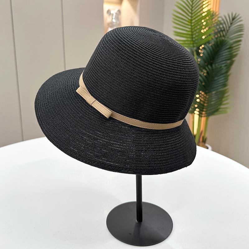 Straw hat women spring and summer straw visor bucket hat bow foldable versatile basin hat sunscreen travel hat