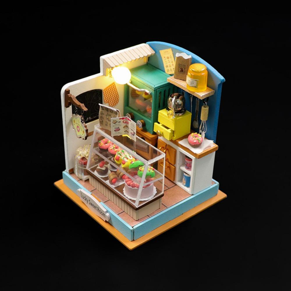 

Mini Size Coffee Shop Dollhouse Kit Wooden Material Wooden Assembly Toy Children Gifts style D