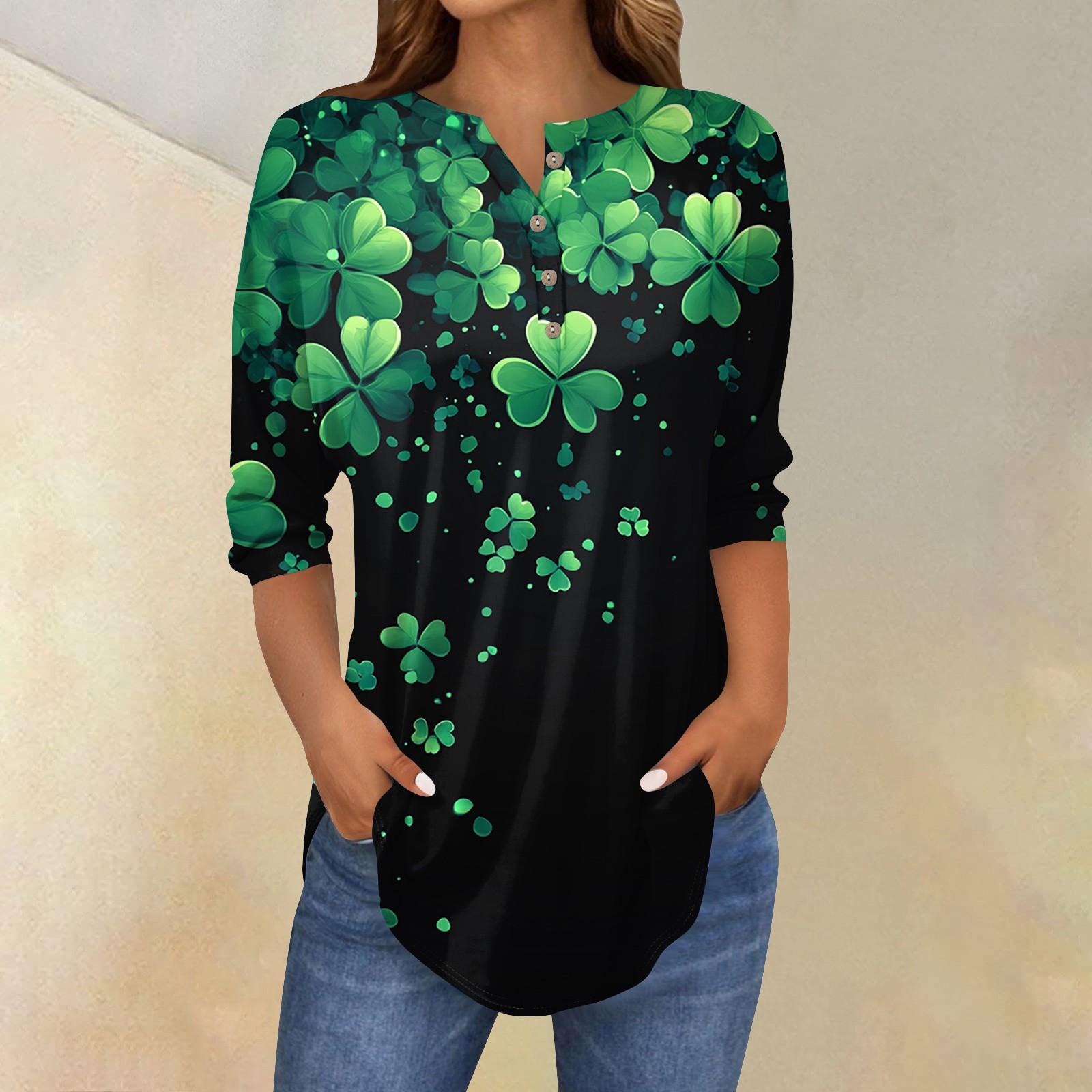

Женские топы с рукавами 3/4, летние футболки с принтом и V-образным вырезом, повседневные базовые футболки, рубашки на пуговицах, туники, топы St. День Патрика L армия зеленый
