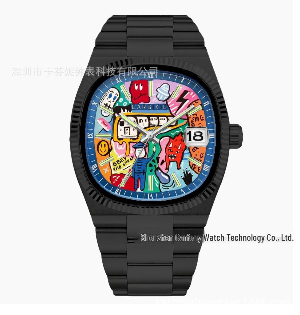 Montre Quartz Cartoon Graffiti Tendance Nationale: Grand Cadran pour Enfants et Hommes