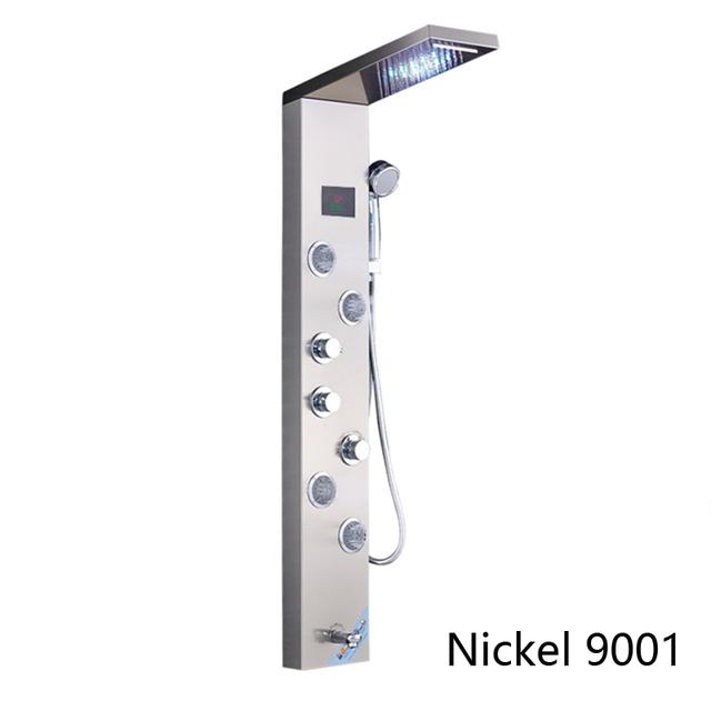 Digital Display Rainfall LED Light Shower Panel Shower Bathroom Black SPA Massage Jet With Handshower Bidet Sprayer Shower Tap
