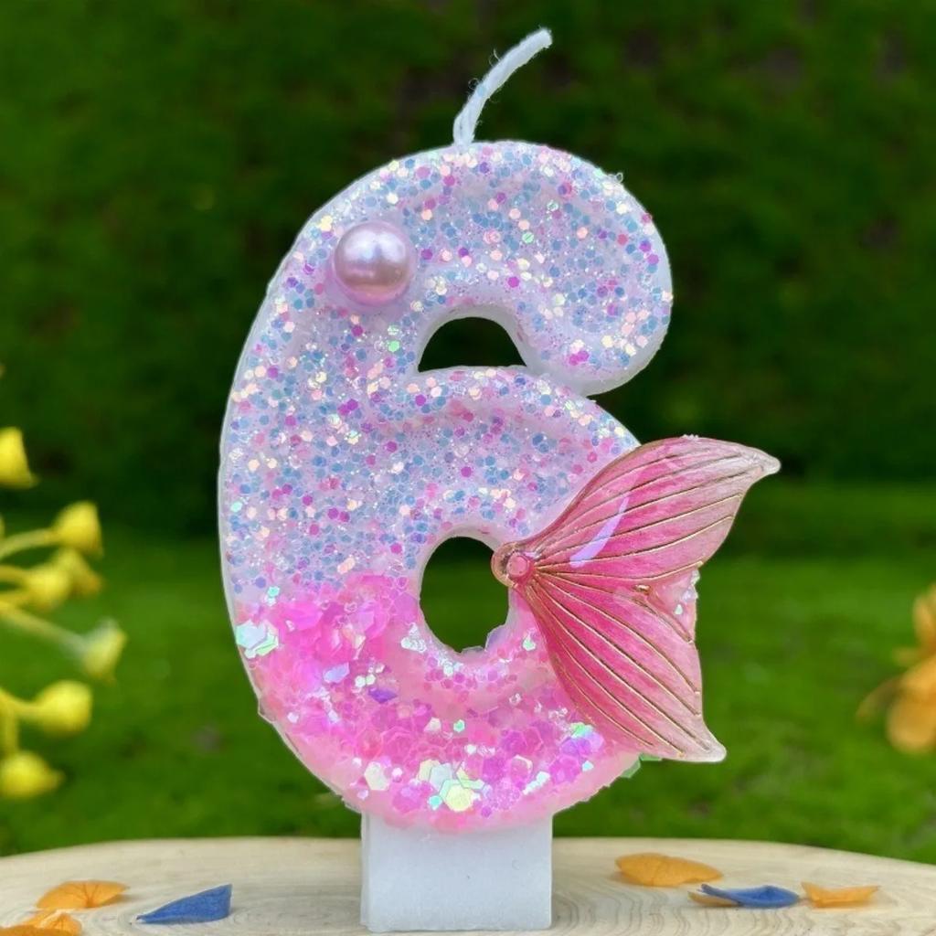 1Pc Handmade Shiny Mermaid Tail Birthday Number Candle, Used For Weddings, Parties, Anniversaries Pink Candle