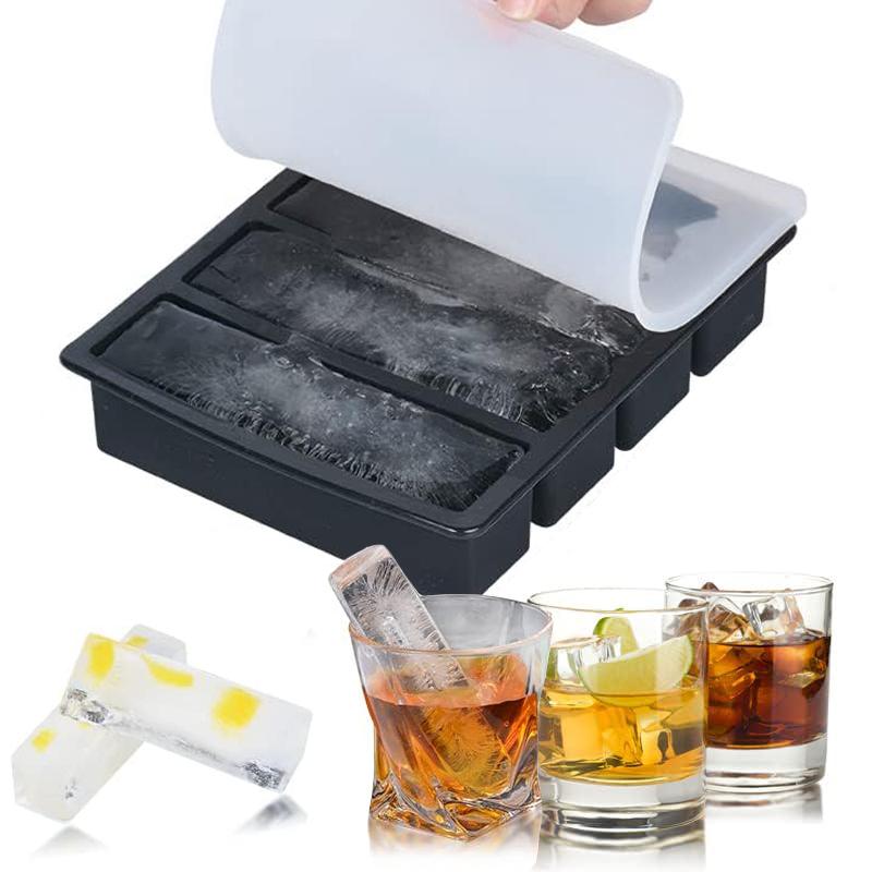 4 Grid Giant Silicone Ice Cubes Long Strip Square Whiskey Ice Tray Mold Non-toxic Durable Large Ice Mold Barware Cocktail Tools