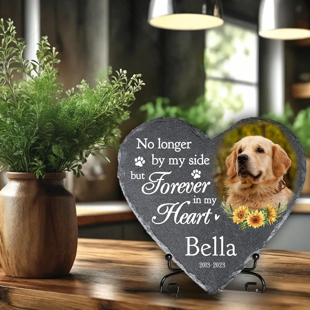 Personalisierter Haustier-Gedenkstein Benutzerdefinierte Hundegrabmarkierung Plakette mit Fotodruck und Name Gartenschiefer-Markierung