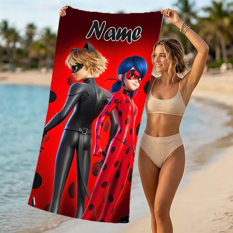 Customizable personalized beach towels Miraculous themed designs.Suitable for the beach, yoga, sports;ideal as beach accessories