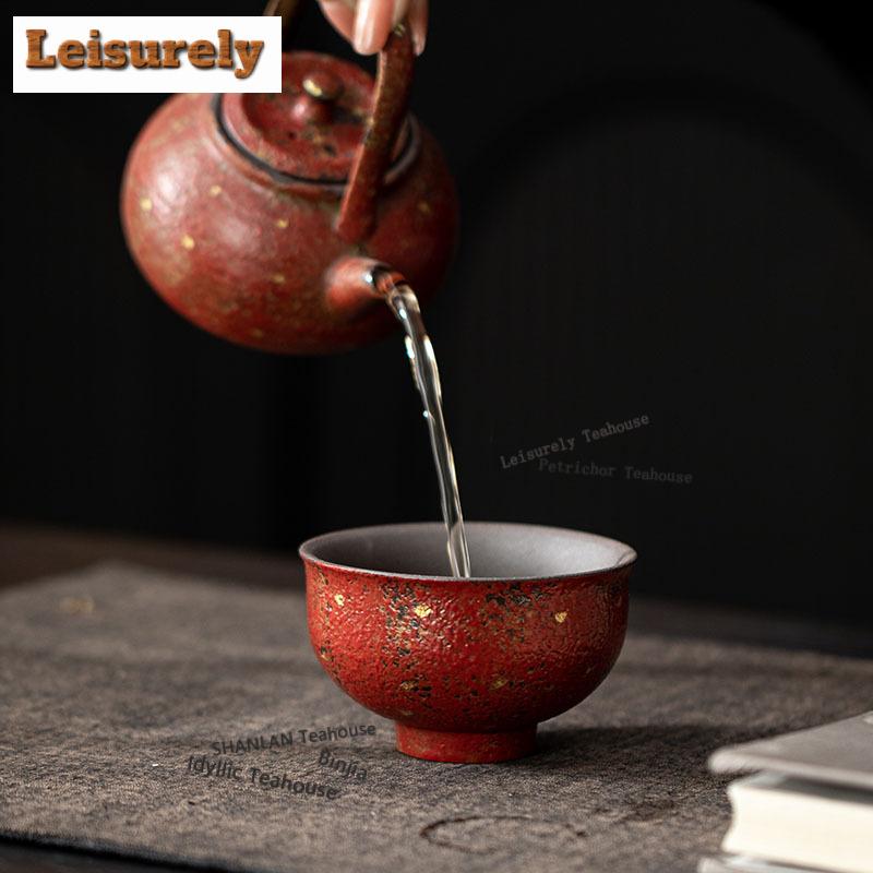 111ML Gold Sprinkled Red Mountain Teacup Antique Tea Bowl Sample Tea Cup Tea-tasting Fragrance Cup Chazhan Master Cups Teaset