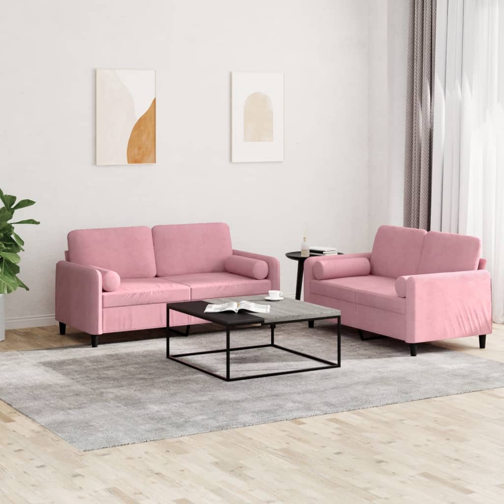 2 piece Sofa Set with Cushions Pink Velvet