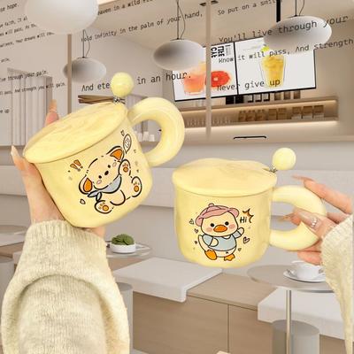 Cartoon Bear Birthday Gift Ceramic Mug with Lid Spoon Cup for Girls with High Appearance Household Water Cup Coffee Cup