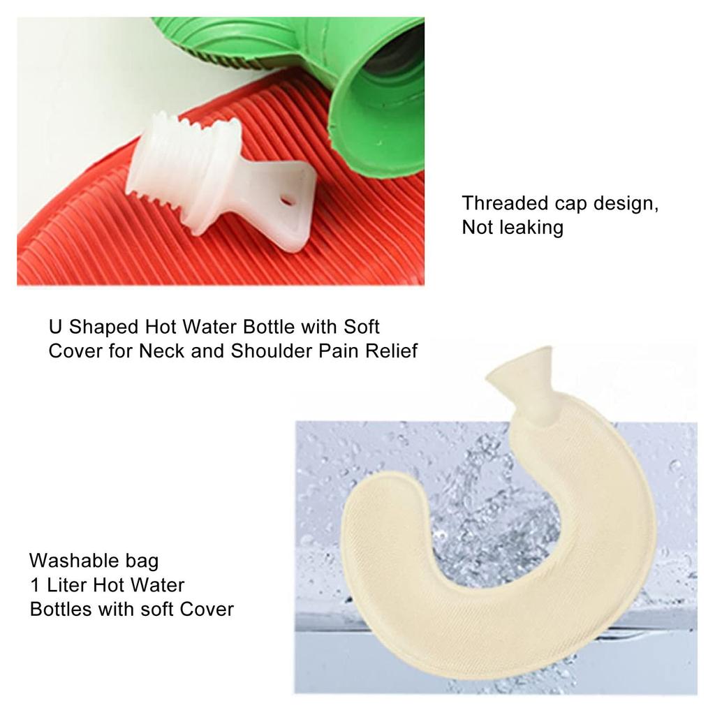 1L Hot Water Bottle U Shaped Hot Water Bag for Winter Neck Shoulder Warm with Soft Cover