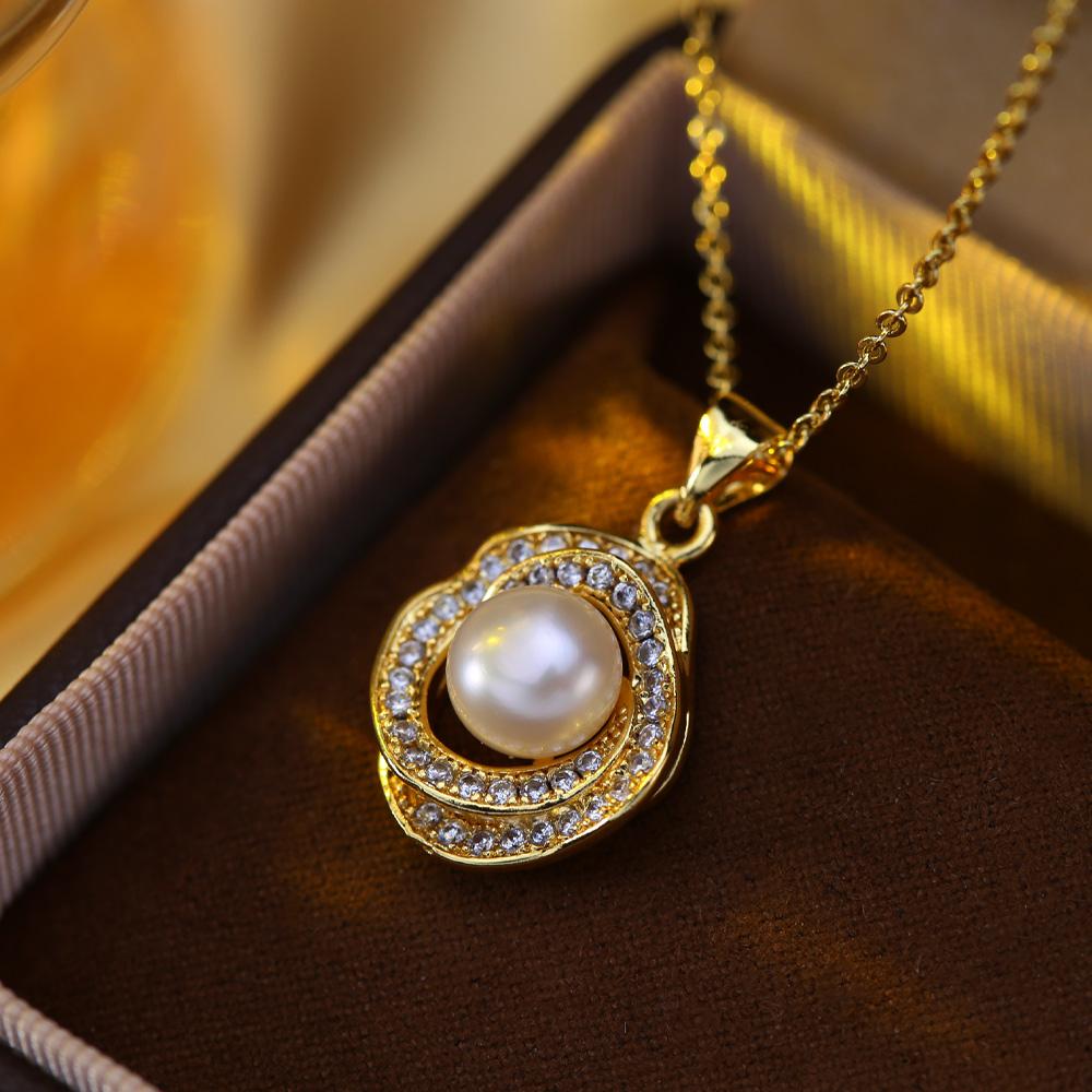 SENIKO Natural Água Doce Grande Barroco Pérola Colares Para Mulheres Moda Flor Cubic Zirconia Pingente Com Corrente Presente de Aniversário