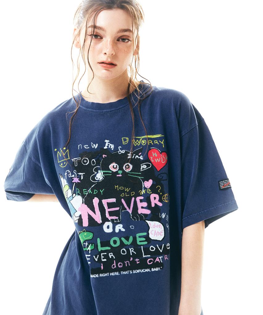 Soipeuyukaen Oversized Loose Fit Pigment Print T-Shirt