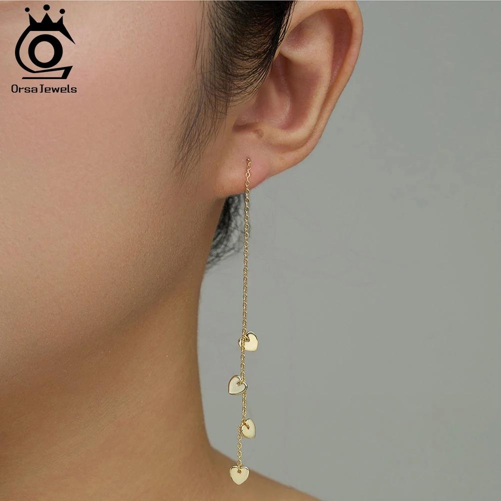 ORSA JEWELS Heart Love Tassel Dangle Earrings 925 Sterling Silver Fashion Party Fine Jewelry OL Wedding Accessories APE150