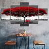 Roter Laubbaum auf Feld Leinwand 5 Teile Fünfteiliger Wanddruck Moderne Kunst Poster Bild Heimdekor Geschenk für Ihn für Sie