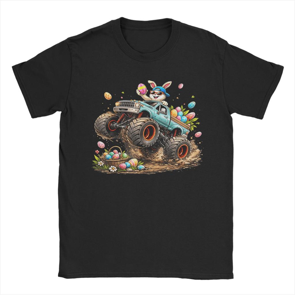 Easter Day Bunny Monster Truck Eggs Cool Rabbit T Shirts for Unisex Pure Cotton Humor TShirts Crewneck Tee Shirt Short Sleeve