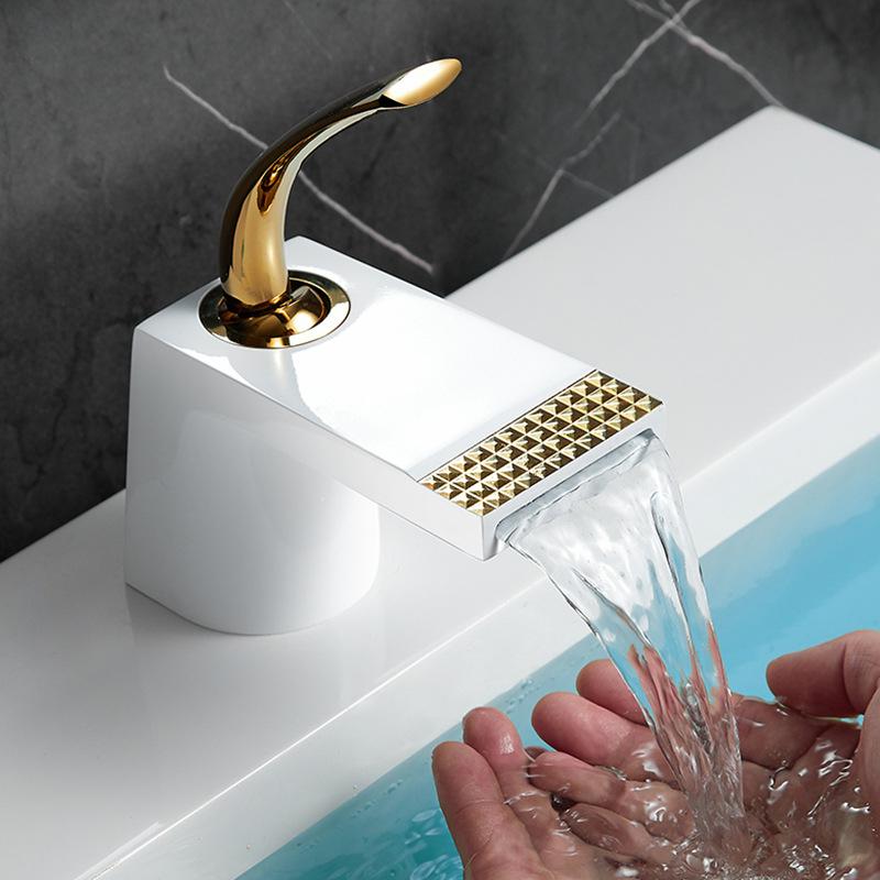 Basin Faucets White Gold Bathroom Faucet Hot and Cold Mixer Tap Black Brass Toilet Sink Water Crane Waterfall