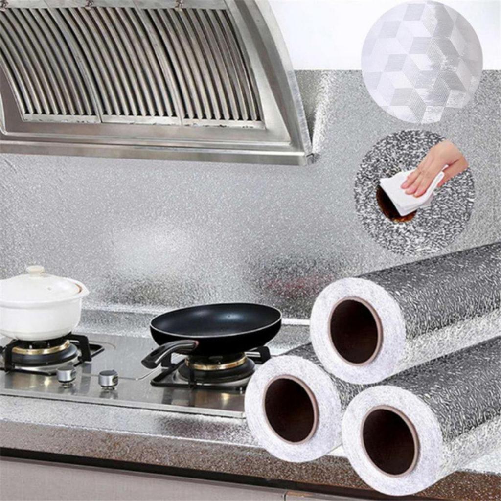 Foil Paper Kitchen Oil-Proof Film Stove Waterproof Moisture-Proof Self-Adhesive Wallpaper Countertop Cabinet Renovation Tile Sticker