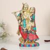 Gott Radha Krishna Messing mit mehrfarbigen Edelsteinen Handarbeit Statue - 8 Zoll