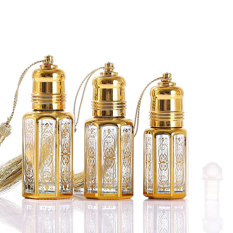 10/15pcs 3ML Portable Essential Oil Roll-on Bottles Mini Golden Travel Perfume Roller Empty Bottles Glass Dispenser with Rope