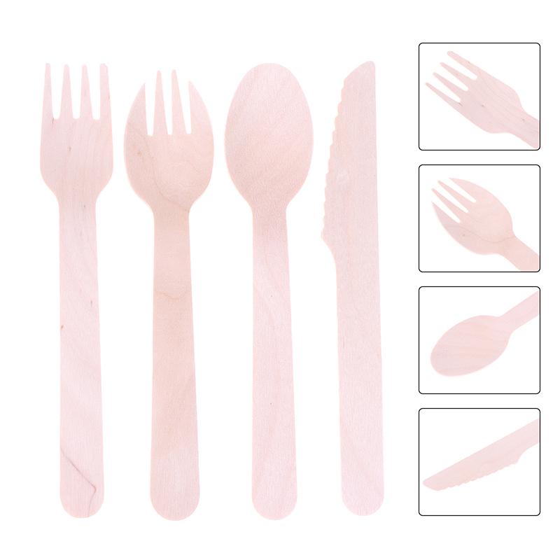 100 Pcs Disposable Wooden Cutlery Forks/Spoons/Cutters Knife Party Supplies Kitchen Utensil Dessert Tableware Packing Set