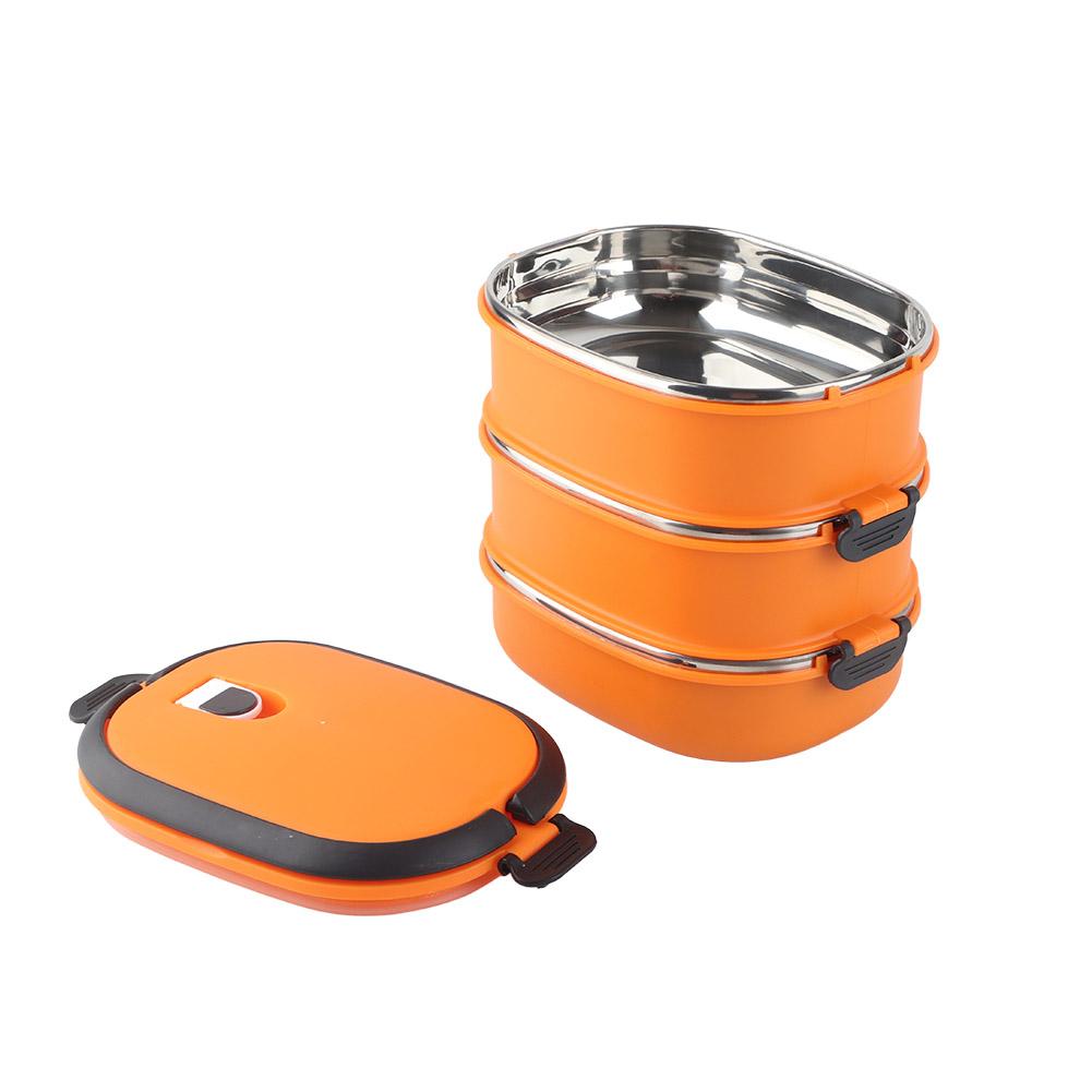 3 Layers Bento Box Stainless Steel Portable Insulated Lunch Containers for Office School Orange