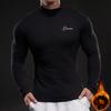 Men's Autumn and Winter Velvet Warm Solid Color Long-sleeved T-shirt Knitted Base Shirt Slim Half-high Neck Top