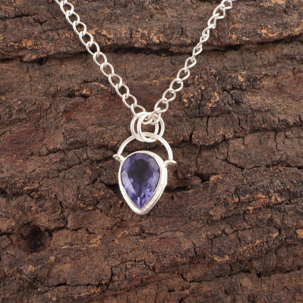 Iolite Gemstone Sterling Silver Daughter Gift Trendy Engagement Pendant Jewelry PP-56-14