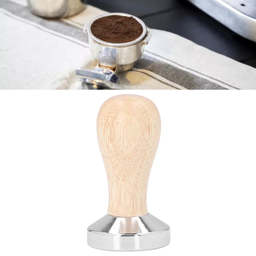 Coffee Tamper Detachable Food Grade Stainless Steel Flat Bottom Coffee Powder Press Hammer with Wooden Handle