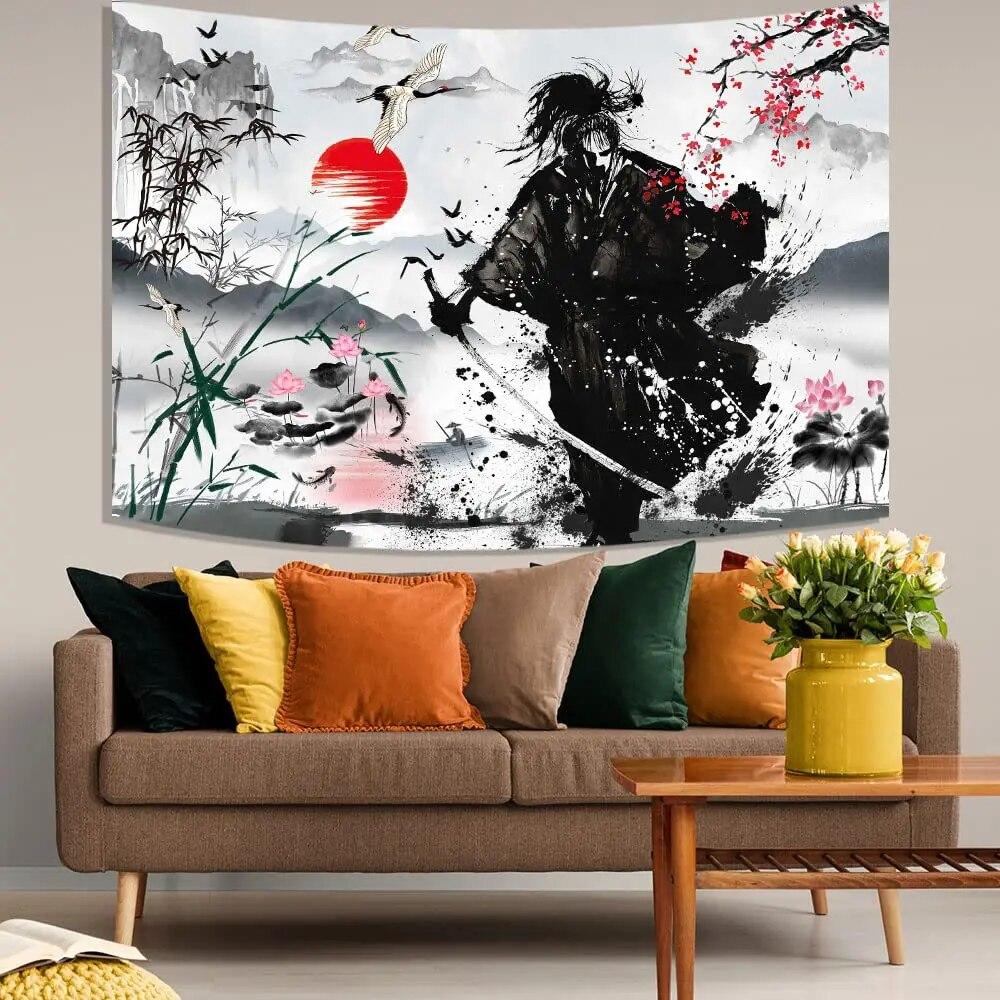 

Японский самурайский гобелен, настенный декор для спальни, комнаты, настенное художественное украшение, фоновая ткань 150x100cm