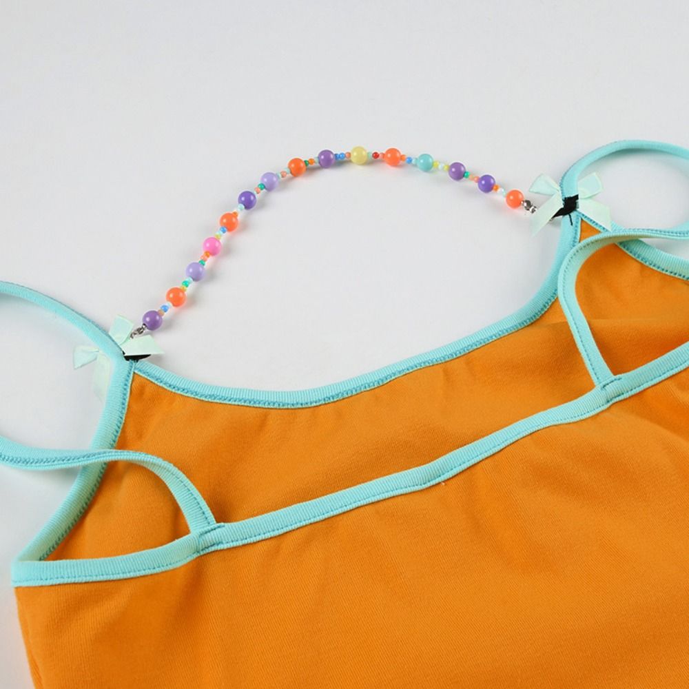 Off Shoulder Cute Backless Tops Colorful Beading Women Sleeveless Pleated Bustier Women