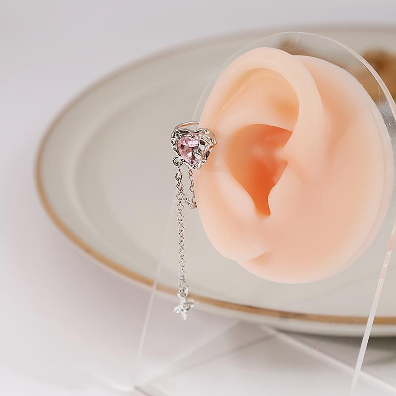 Sweet And Cool Love Fringed Ear Clips, Sweet Pink Zircon Mango Ear Clips, Simple And Pierced Ear Bone Clips.