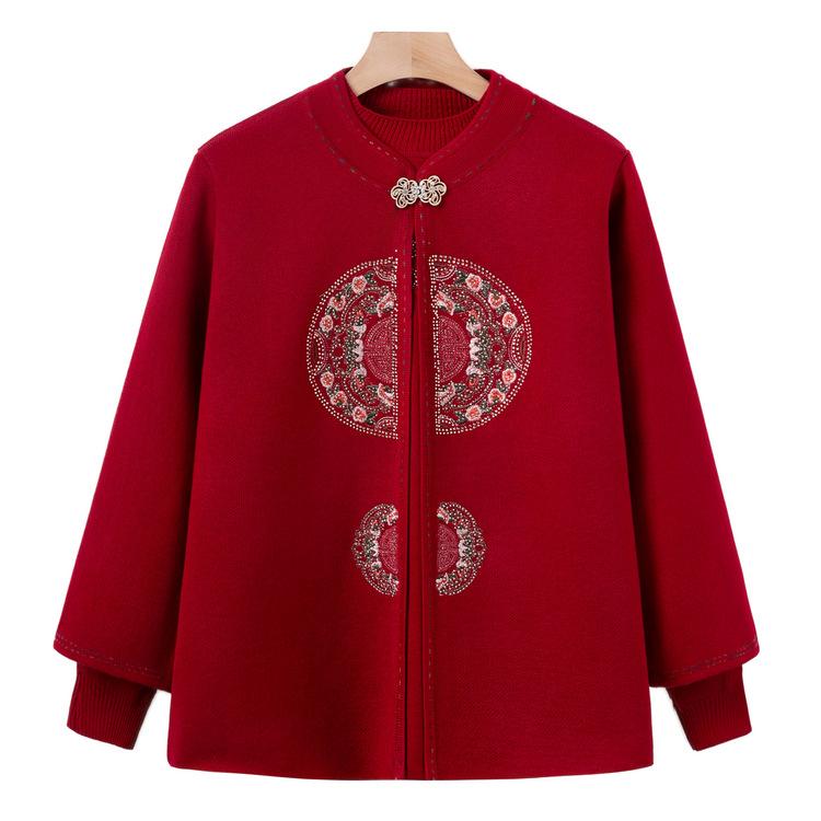 

Новый вязаный костюм для бабушки из двух частей для мам среднего и пожилого возраста, праздничный костюм-свитер для пожилых, пальто 4XL