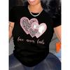 European Size Woman'S Valentine'S Day Love Print T-Shirt | Short Sleeve Round Neck Blouse with Heart and Letter,Casual Top,Spring Summer Casual Attire