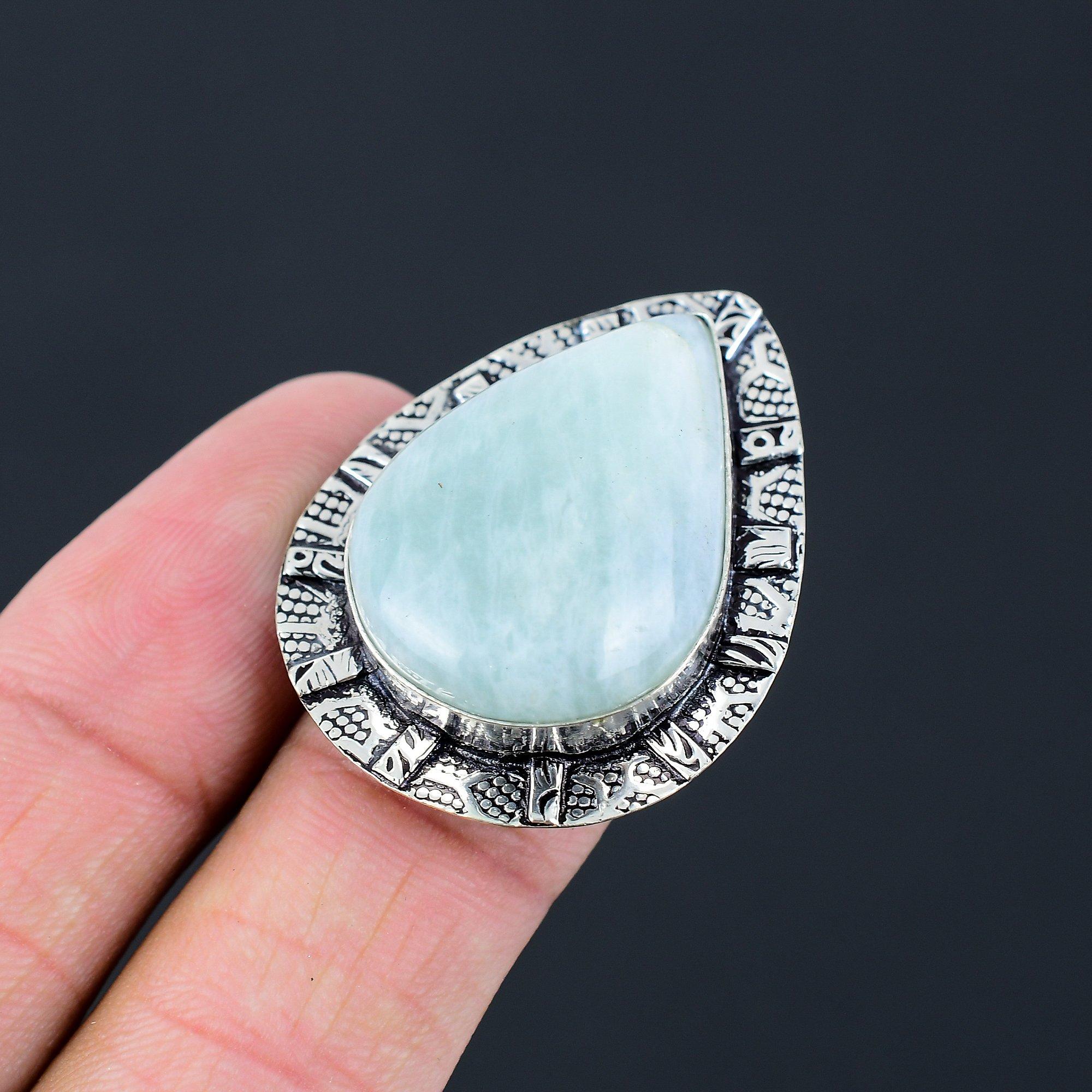 Пасхальная распродажа Кольцо из стерлингового серебра с грушевидным натуральным аметистом Амазонитом для жены, с несколькими камнями, размер 9 9