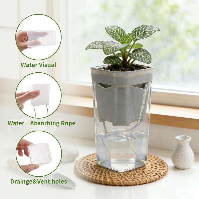 Automatic Self-Watering Flower Pot, Translucent Plastic Planter with Drainage Holes, For Succulents & Cuttings, Home Gardening Decor
