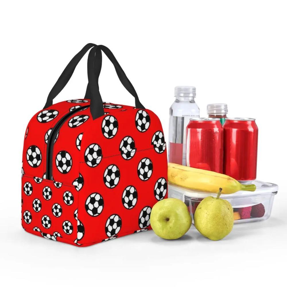 Soccer Ball With Red Background Pattern Insulated Lunch Bag for Women Office Cooler Thermal Food Box Tote Portable Lunch Boxes