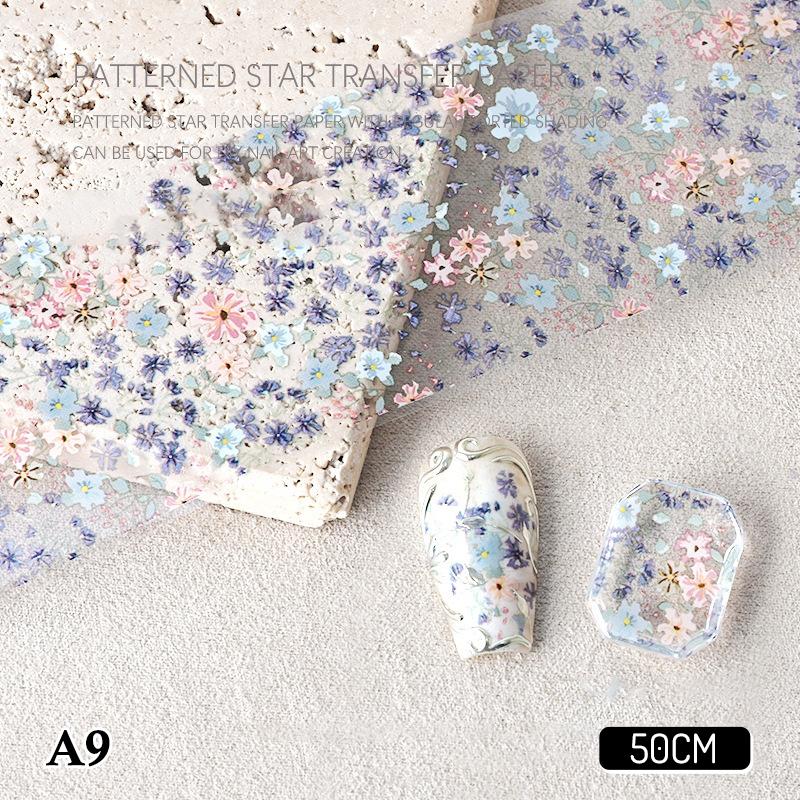 

4*50Cm Flower Rose Print Pattern Nail Foils For Transfer Paper Nails Wraps Sliders Nail Art Stickers Manicure Decals A9