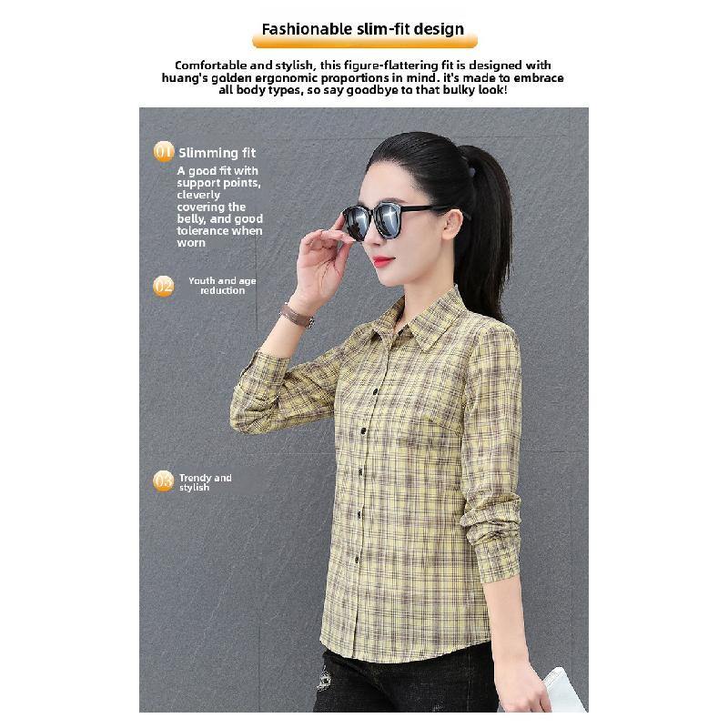 High-quality all-cotton plaid shirt for women, spring and autumn 2026 new fashion women's shirt, thin long-sleeved top