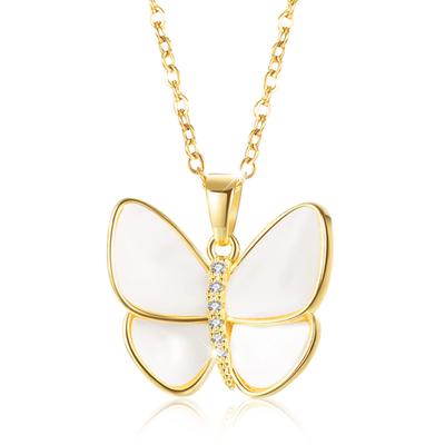 Necklace for Stainless White Mother of Butterfly Butterfly 18k Gold Stainless Zirconia Hypoallergenic [Richapex] Women, Popular, Simple, Steel, Pearl,