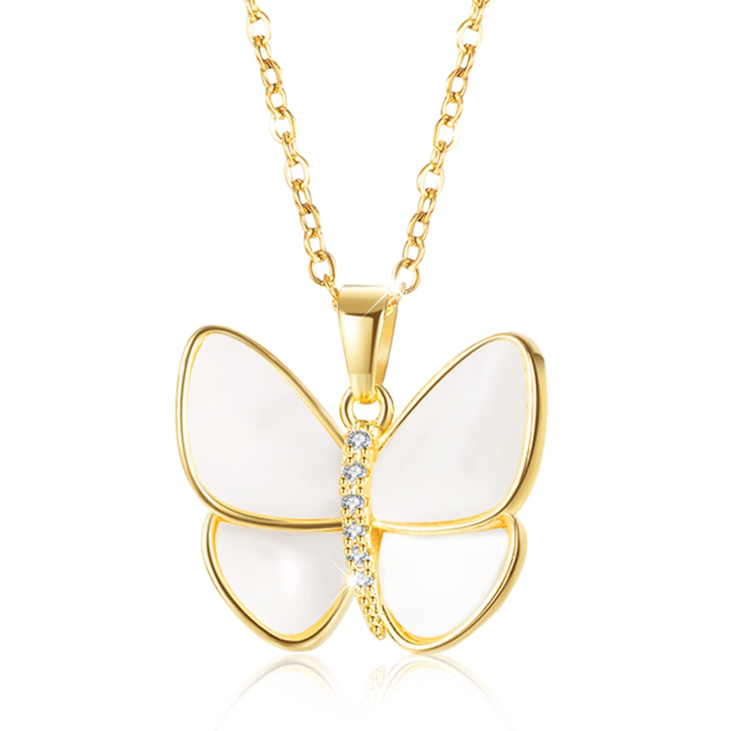 

Ожерелье из нержавеющей стали Белый перламутр Бабочка Бабочка 18-каратное золото Нержавеющая сталь Цирконий Гипоаллергенный [Richapex] Женщины, Популярный, Простой, Сталь, Жемчуг,