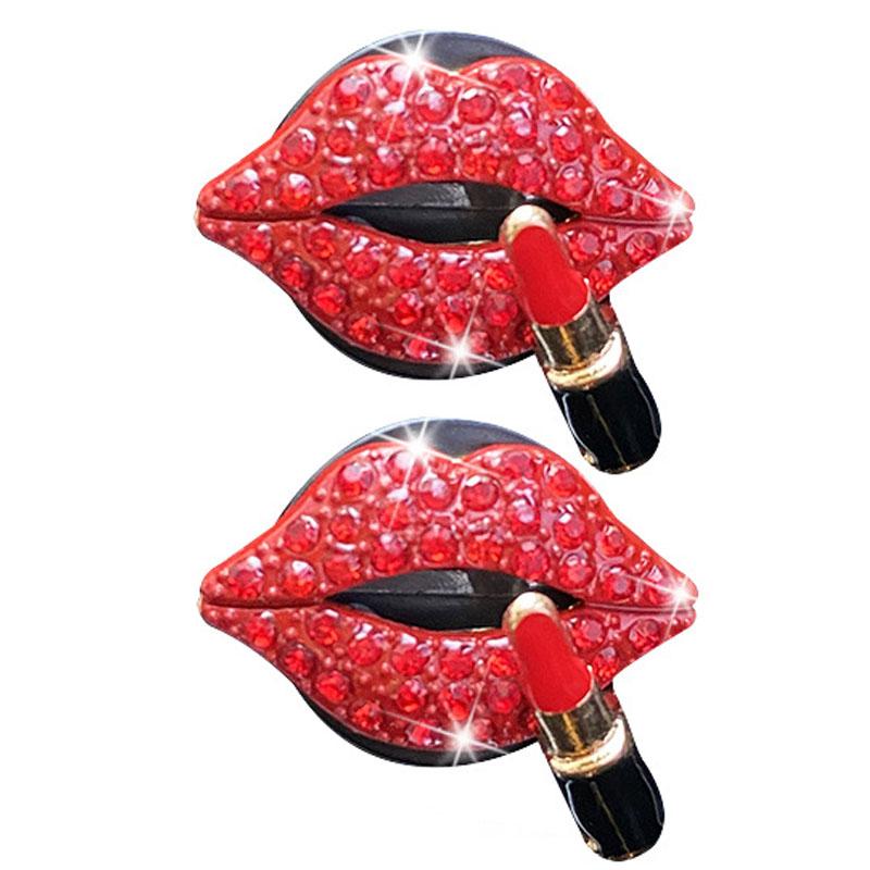 2/1Pcs Car Perfume Clip Air Outlet Aromatherapy Clip Red Lips Rhinestone Perfume Air Freshener Clips Auto Interior Accessories