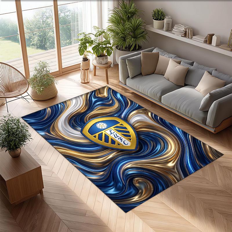 Leeds United Voetbal Print Kristalfluweel Tapijt, Comfortabel Waterabsorberend Antislip Binnen Vloerkleed